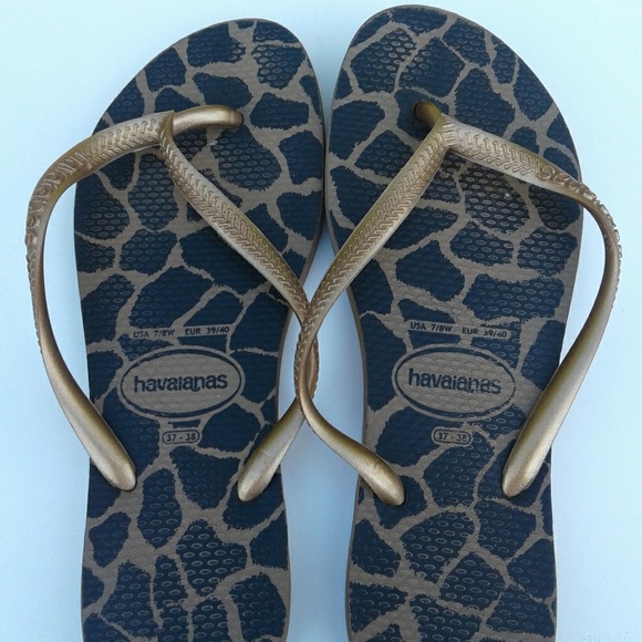 Havaianas Shoes - Havaianas Gold Leopard Print Flip Flops 8